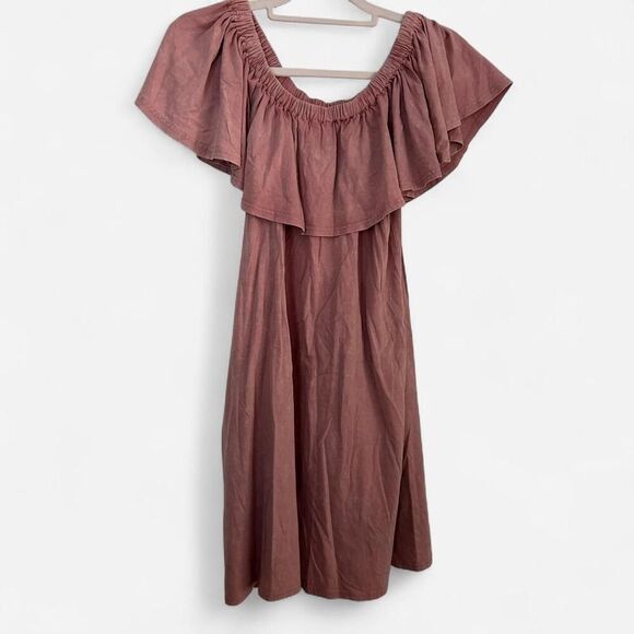 Umgee Mauve Pink Off-Shoulder Ruffle Mini Dress – Burnout Tee Style size small - Picture 4 of 7